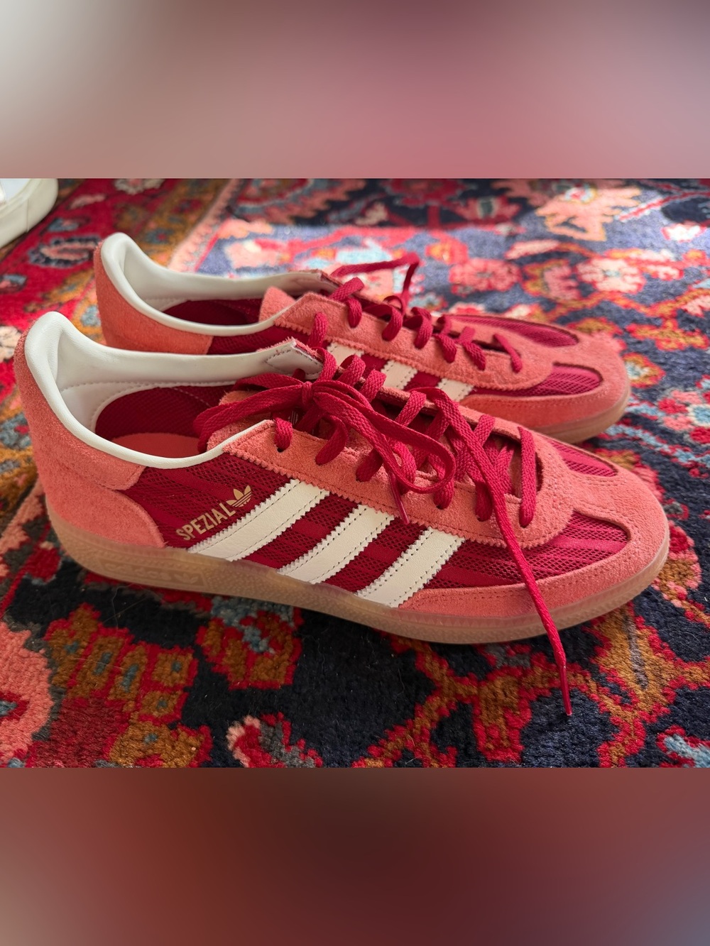 adidas sambas spezial women's red & coral suede sneakers with white stripes